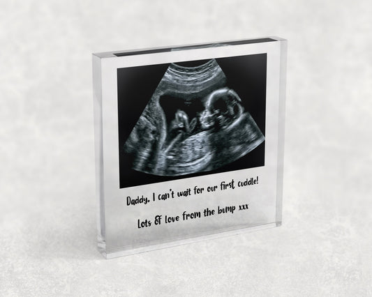 Baby Scan First Cuddle Personalised Clear Acrylic Free Standing Block Ornament