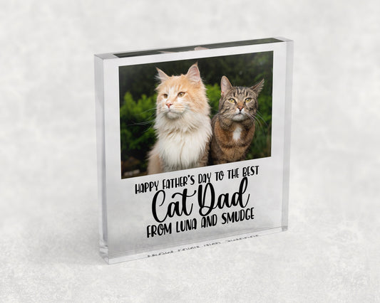 Best Cat Dad Personalised Clear Acrylic Free Standing Block Ornament