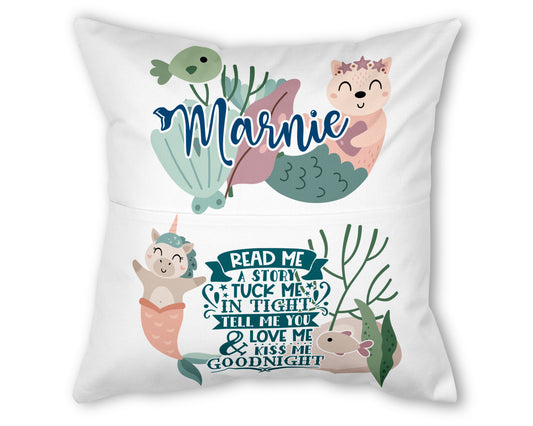 Mermaid Unicorn Personalised Reading Pocket Cushion