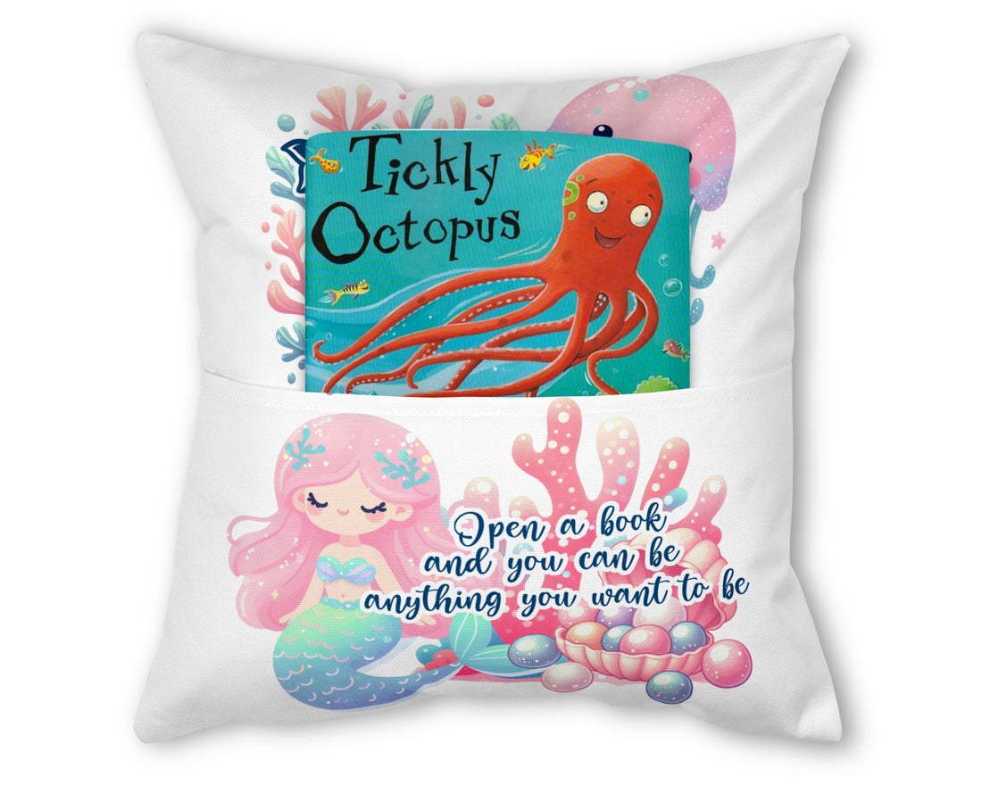 Little Pastel Pink Mermaid Personalised Reading Pocket Cushion