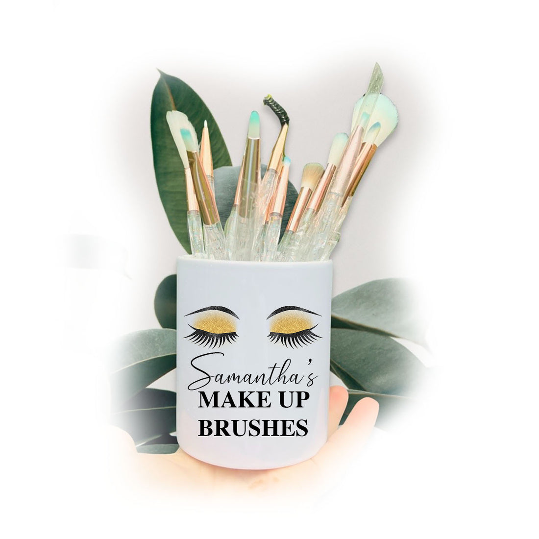 Gold Shadow Eyelash Make Up Brushes Pot