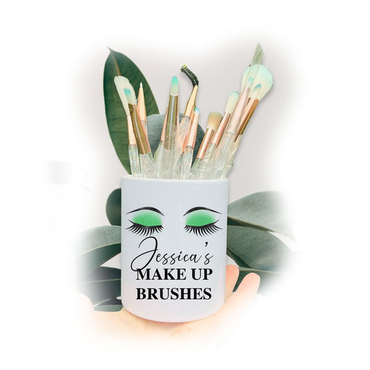 Vibrant Green Shadow Eyelash Make Up Brushes Pot