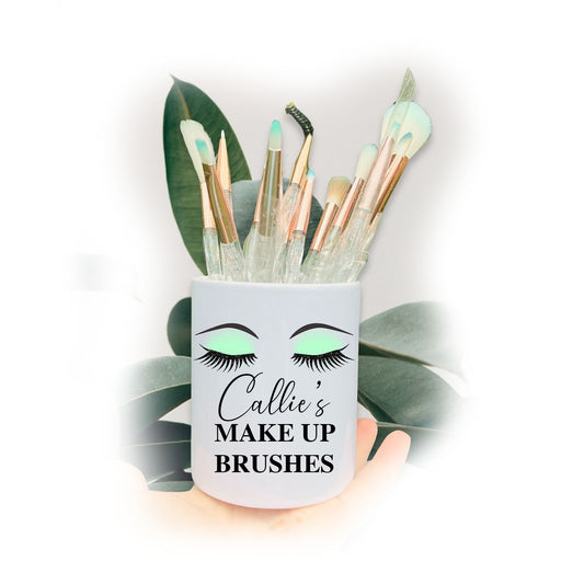 Mint Green Shadow Eyelash Make Up Brushes Pot