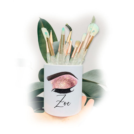 Rose Gold Statement Eyelashes Name Make Up Storage Pot