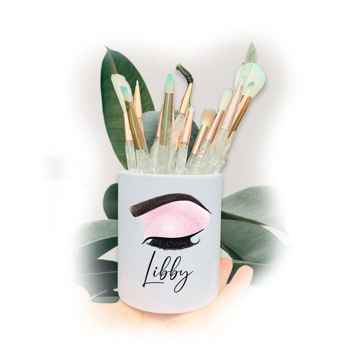 Pastel Pink Statement Eyelashes Name Make Up Storage Pot