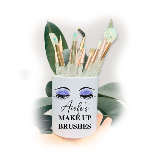 Blue Shadow Eyelash Make Up Brushes Pot