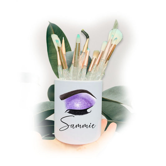 Purple Shimmer Statement Eyelashes Name Make Up Storage Pot