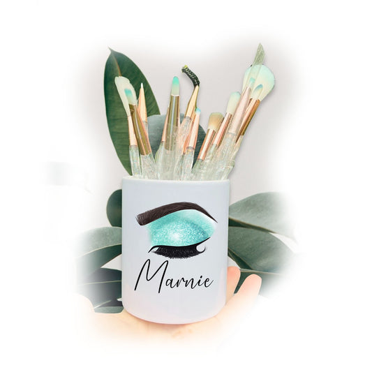 Turquoise Sea Blue Statement Eyelashes Name Make Up Storage Pot