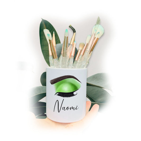 Neon Green Statement Eyelashes Name Make Up Storage Pot