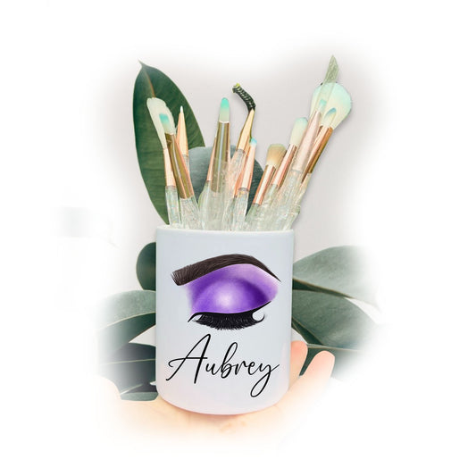 Purple Statement Eyelashes Name Make Up Storage Pot