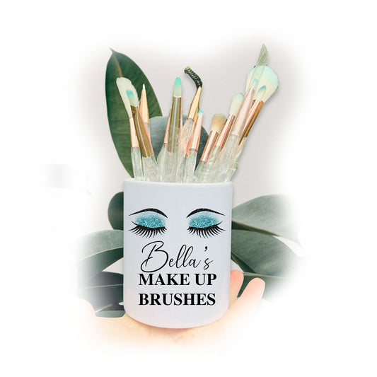 Turquoise Shadow Eyelash Make Up Brushes Pot