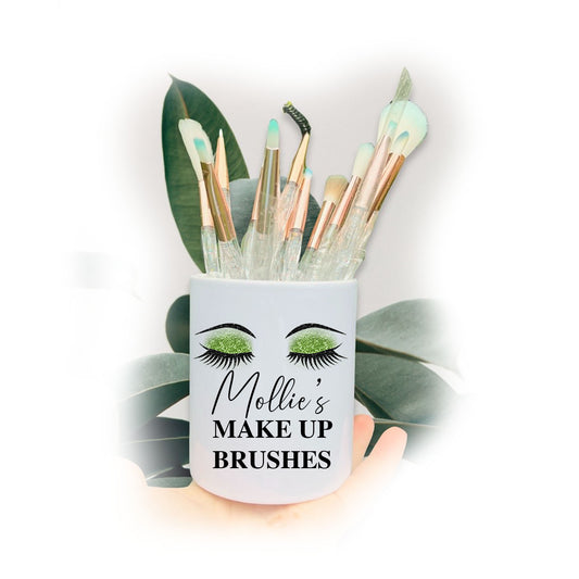 Lime Green Shadow Eyelash Make Up Brushes Pot