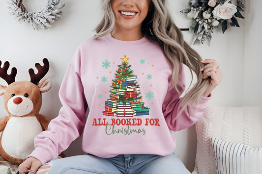 All Booked For Christmas, Stacked Books Personalised Crew Jumper Sweatshirt