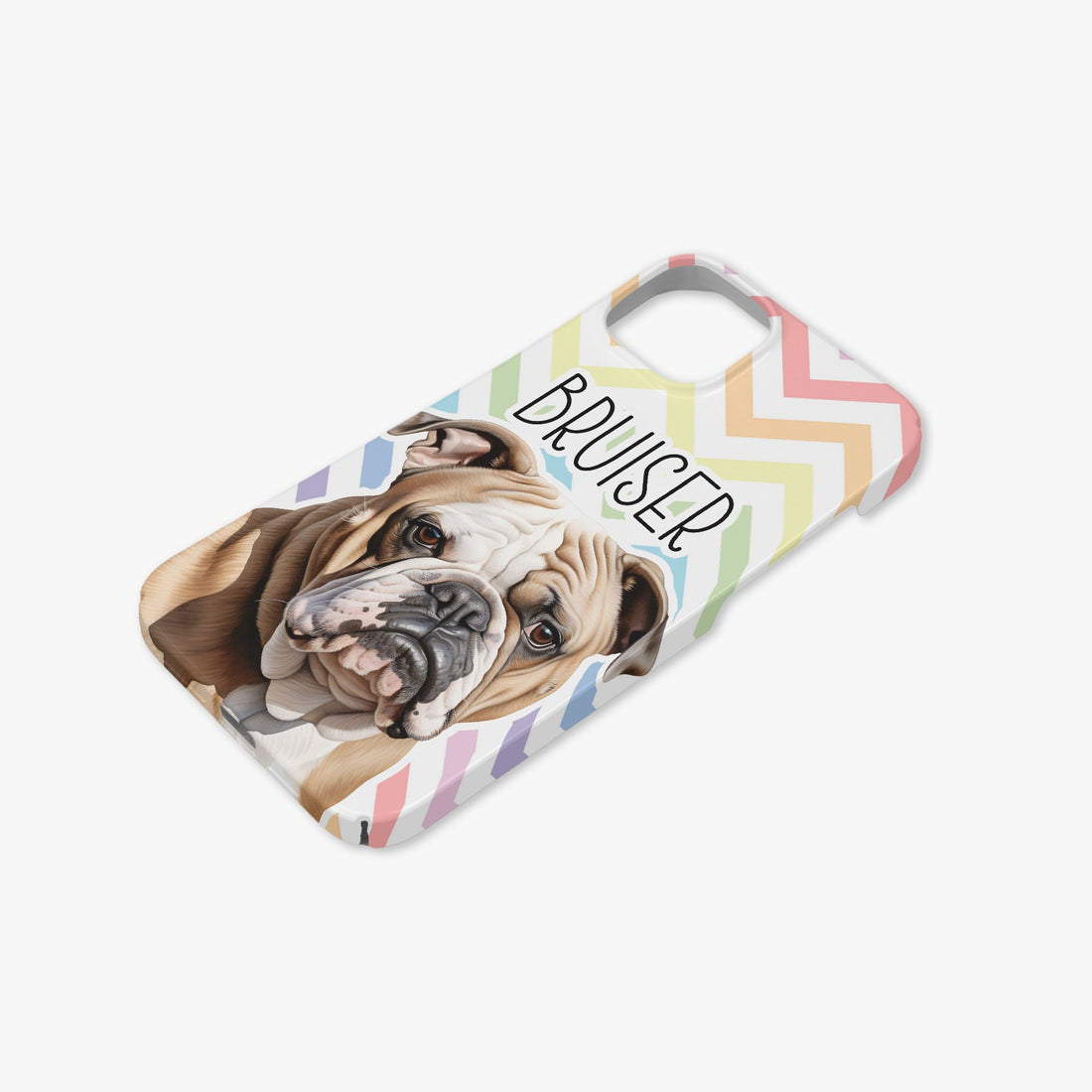 British Bull Dog Puppy Dog Name Pastel Zig Zag Rainbow Case