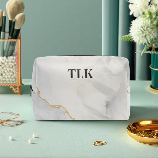 Gold & Silver PU Leather Personalised Monogram Make Up Bag