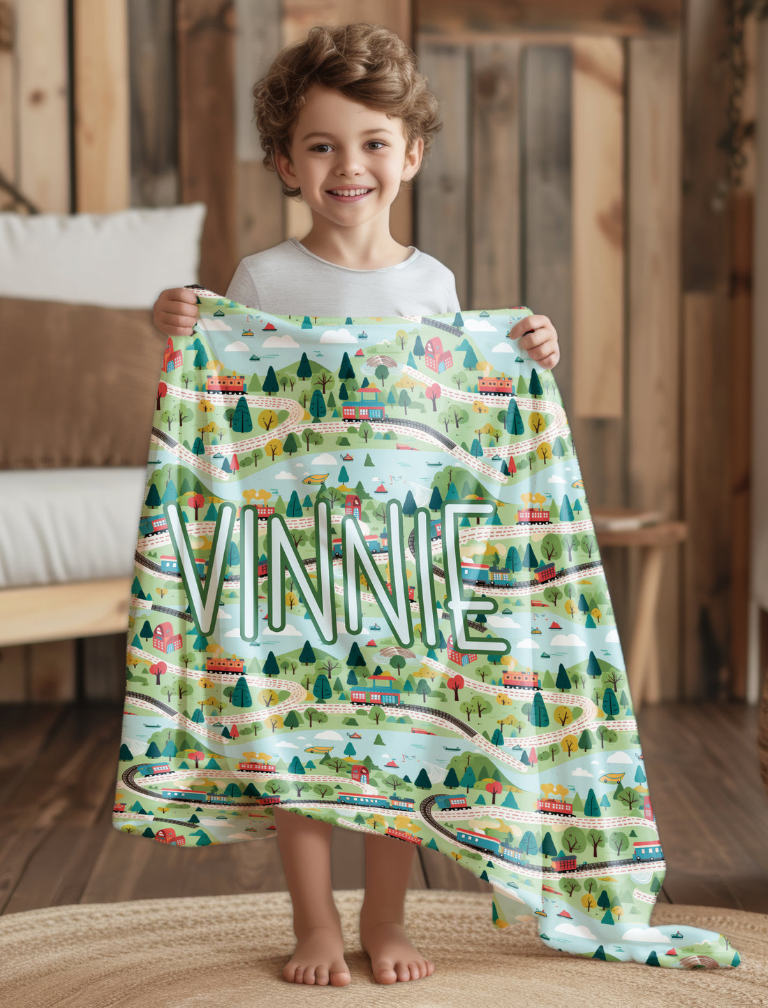 Hills & Ranges Train Track Boys Personalised Photo Blanket