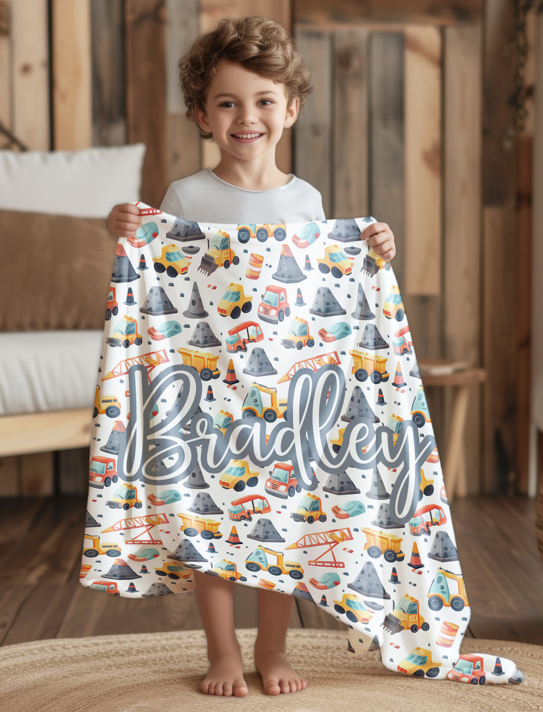 Steel Red Rubble Digger & Dumper Truck Boys Personalised Photo Blanket