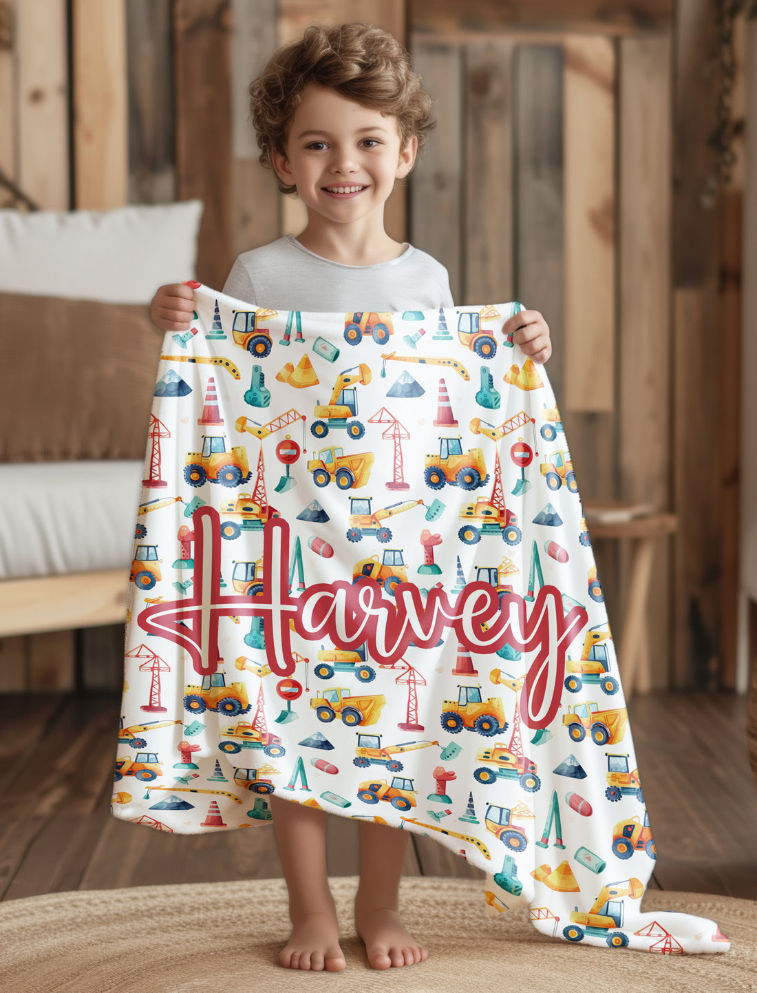 Stop Sign, Crane Digger Construction Site Boys Personalised Photo Blanket
