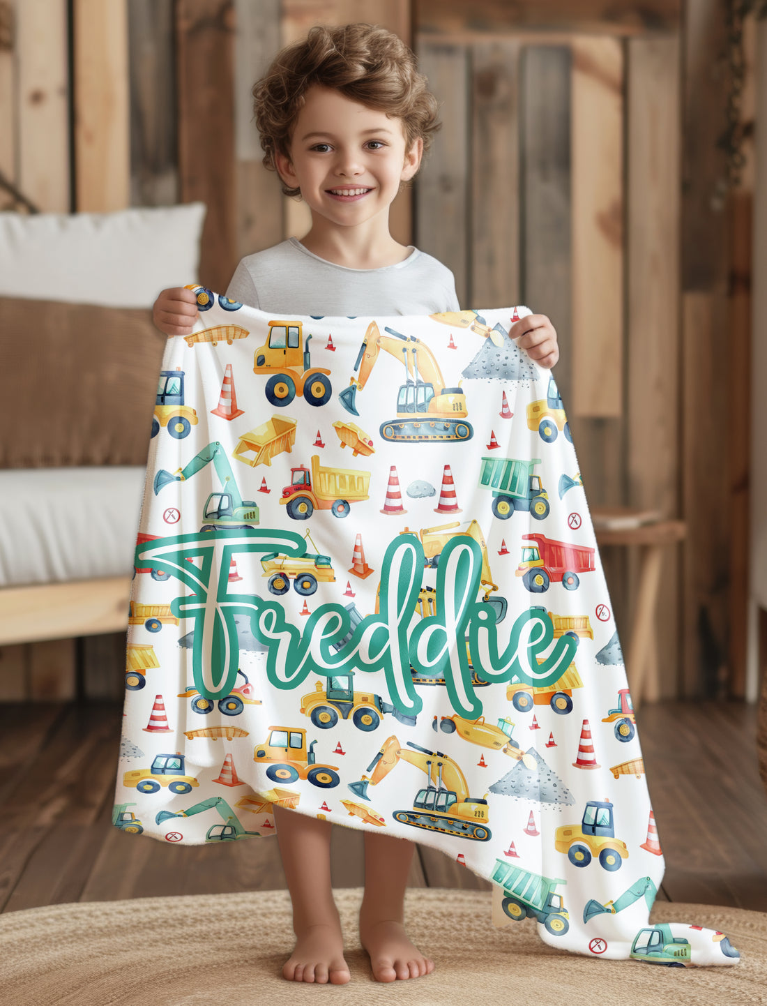 Green Machinery Digger Construction Site Boys Personalised Photo Blanket