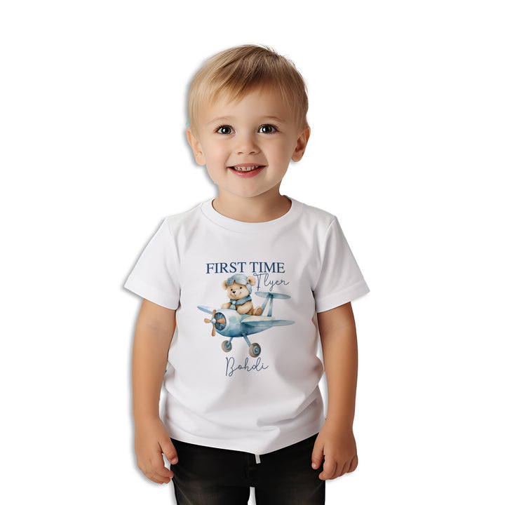 Bear First Time Flyer Aeroplane Personalised Children's T Shirt