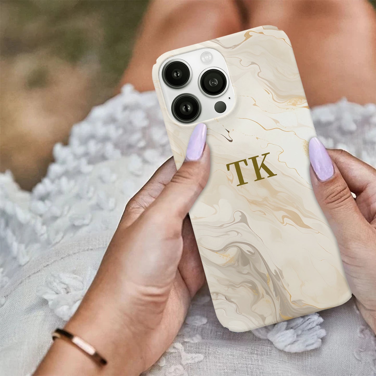 Cream, Gold & Silver Personalised Initial Monogram Case