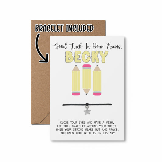 Good Luck Pencil Exams Personalised Wish Bracelet Card