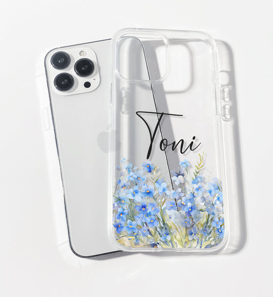 Lavender & Blue Wildflower Personalised Clear iPhone Case