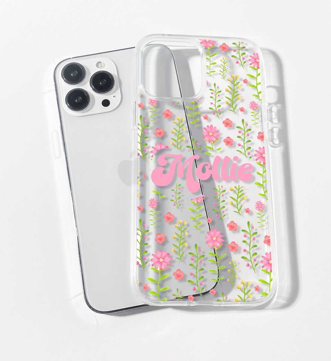 Dainty Pink Flower Leaf Personalised Clear Case