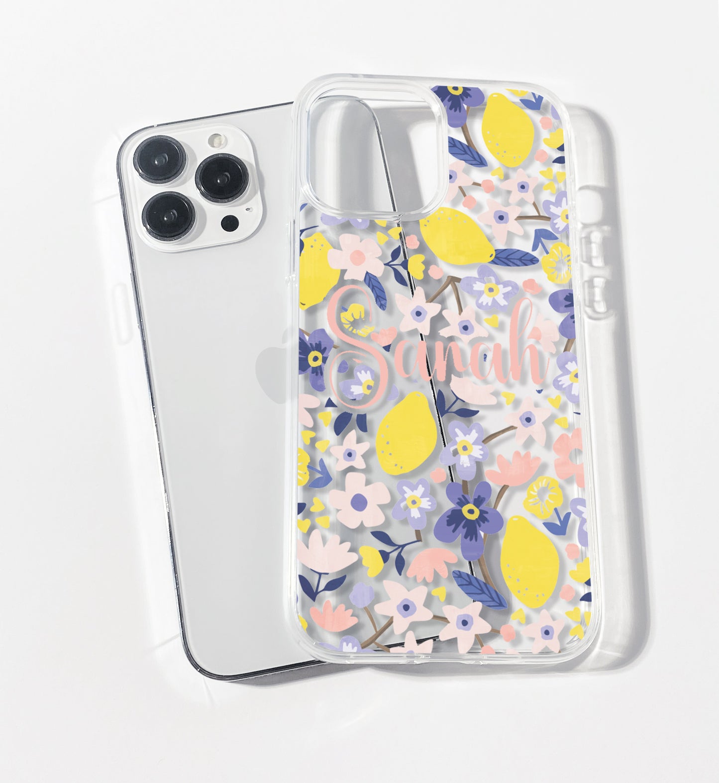 Pastel Pink Floral Lemon Personalised Clear iPhone Case