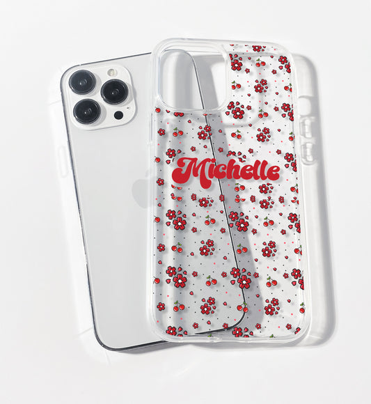 Dainty Cherries & Flowers Personalised Clear iPhone Case