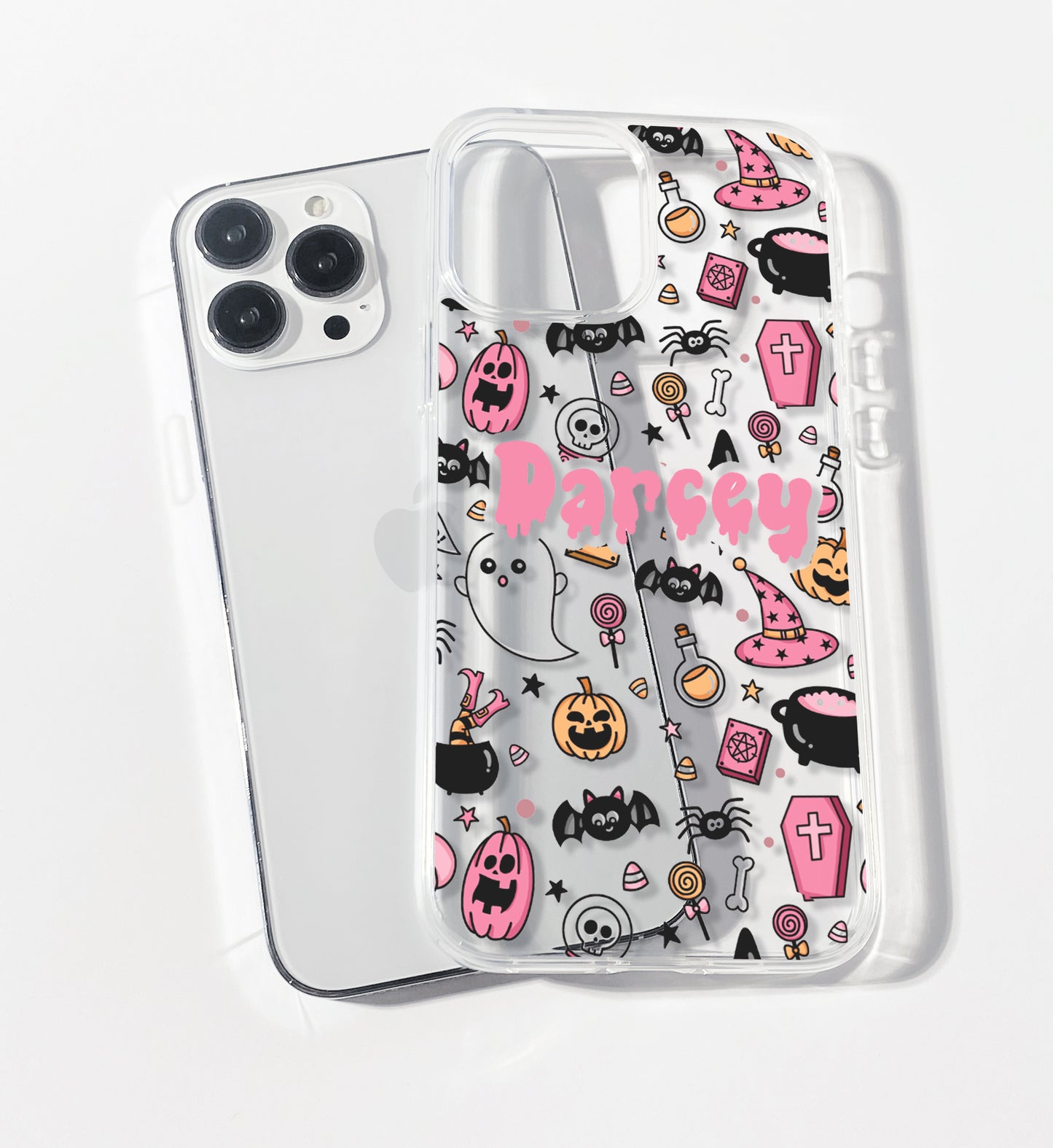 Pink Spooky Girl Halloween Personalised Clear iPhone Case