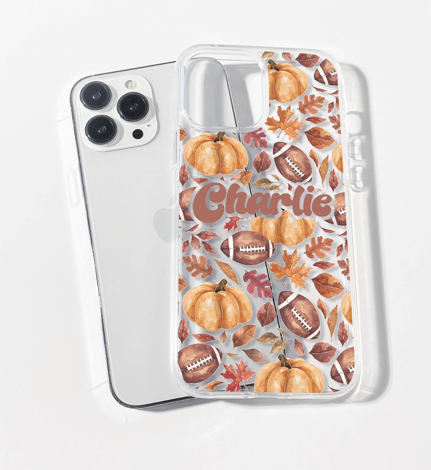 Autumn American Football Pumpkin Personalised Clear iPhone Case