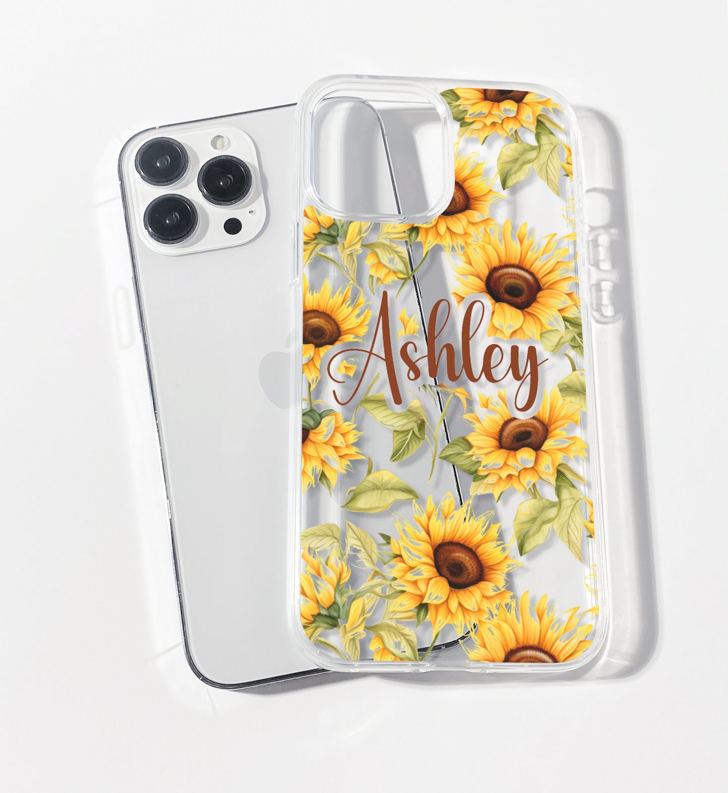 Leafy Yellow Sunflower Personalised Clear iPhone Case