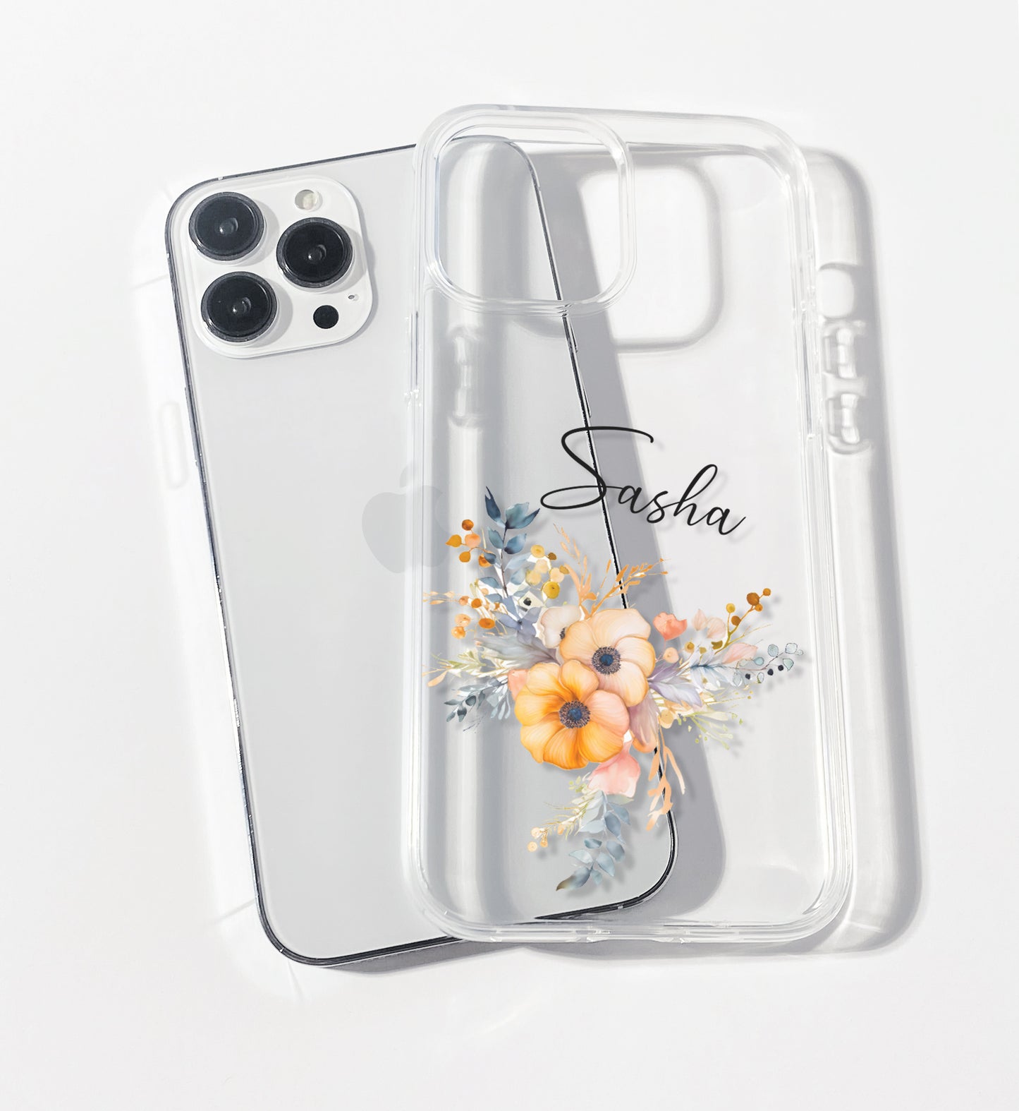 Pink Wildflower Arrangement Personalised Clear iPhone Case