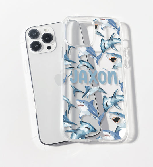 Blue Hammerhead Shark Personalised Clear iPhone Case