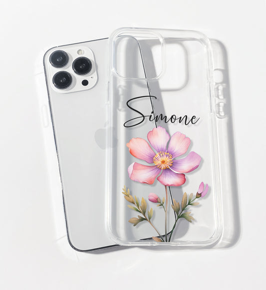 Big Pink Wildflower Personalised Clear iPhone Case