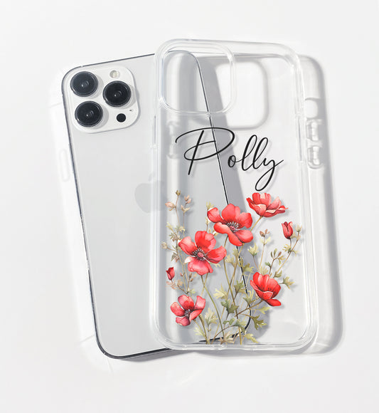 Bright Red Poppy Wildflower Personalised Clear iPhone Case