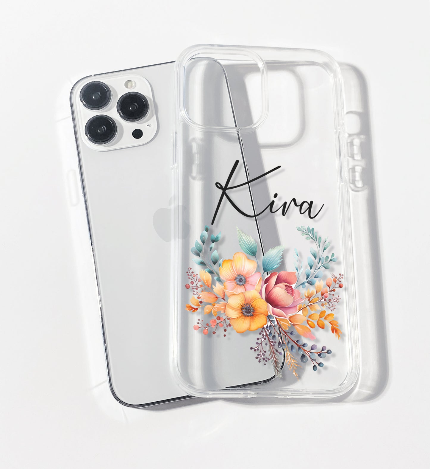 Pastel Border Wildflower Personalised Clear iPhone Case