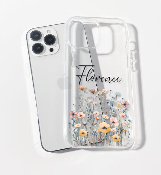 Dusky Meadow Wildflower Personalised Clear iPhone Case