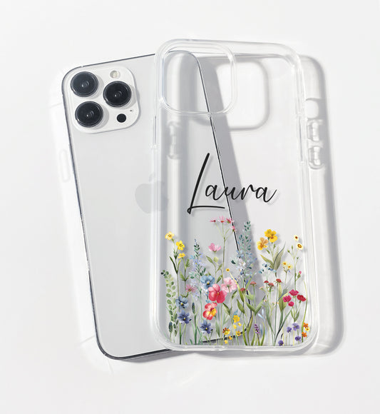 Rainbow Dainty Flowers Wildflower Personalised Clear iPhone Case