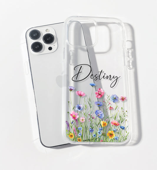 Bright Florals Wildflower Personalised Clear iPhone Case