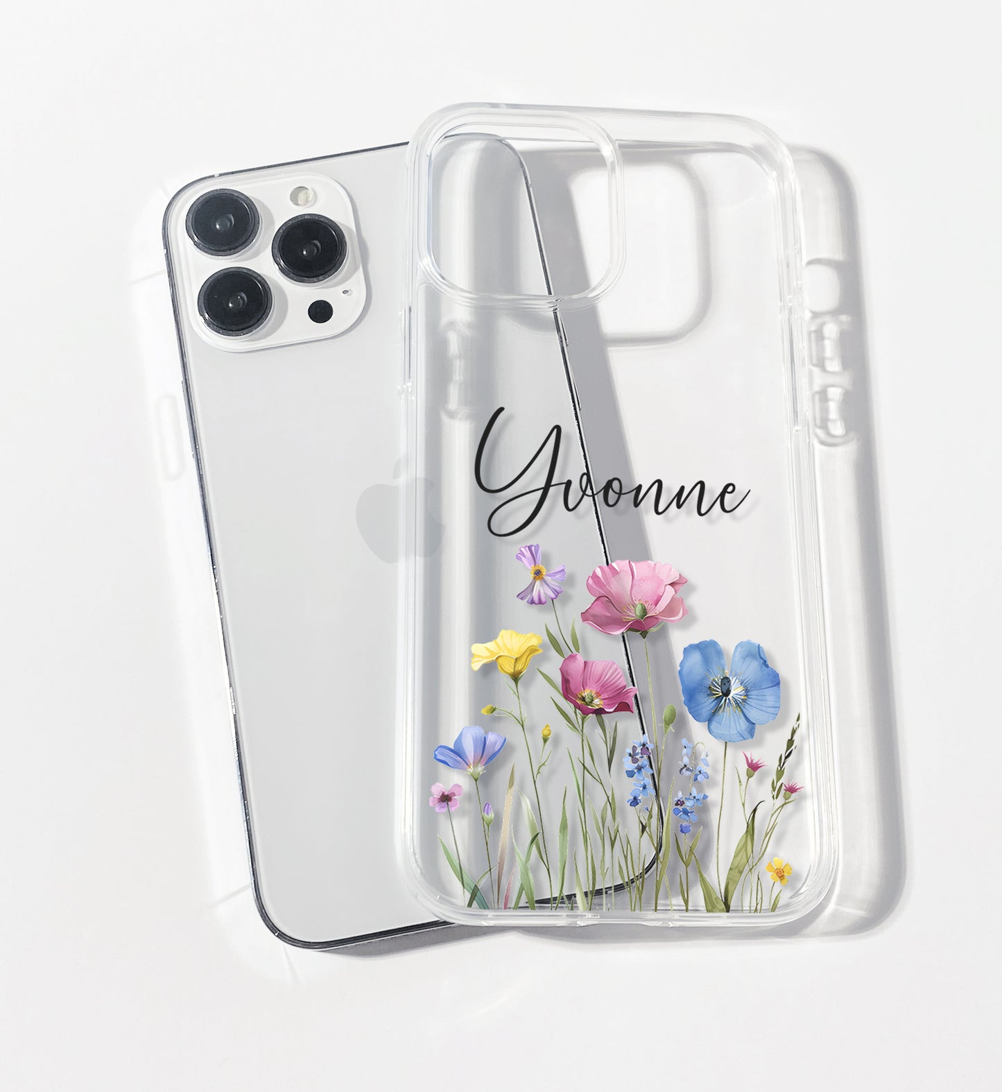 Minimalist Rainbow Wildflower Personalised Clear iPhone Case