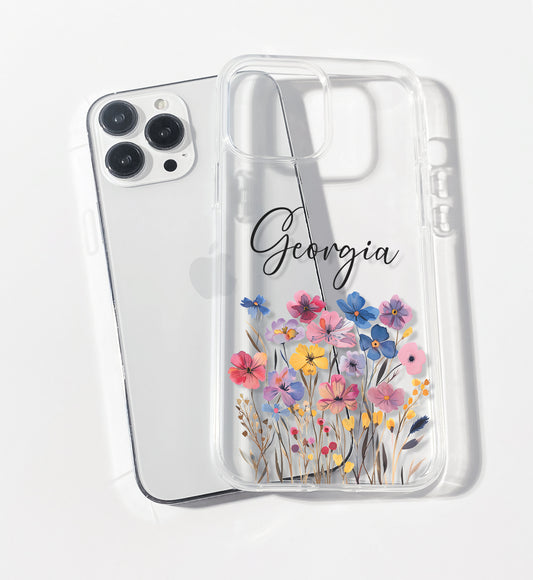 Pink Tones Wildflower Personalised Clear iPhone Case