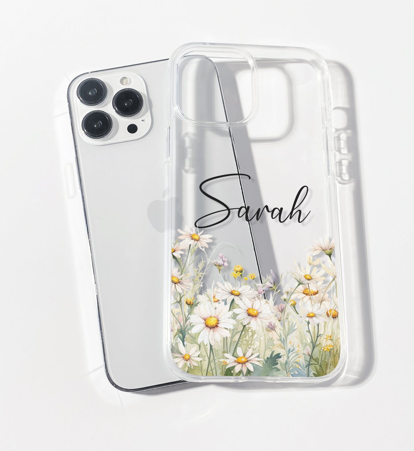 White, Grassy Daisy Personalised Clear iPhone Case