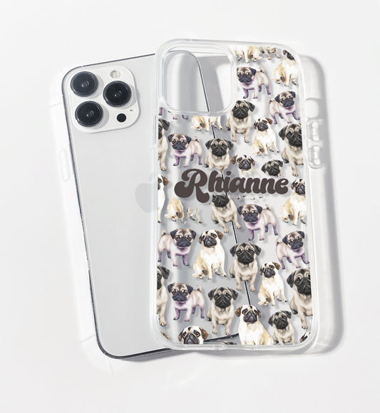 Little Pug Pattern Personalised Clear iPhone Case