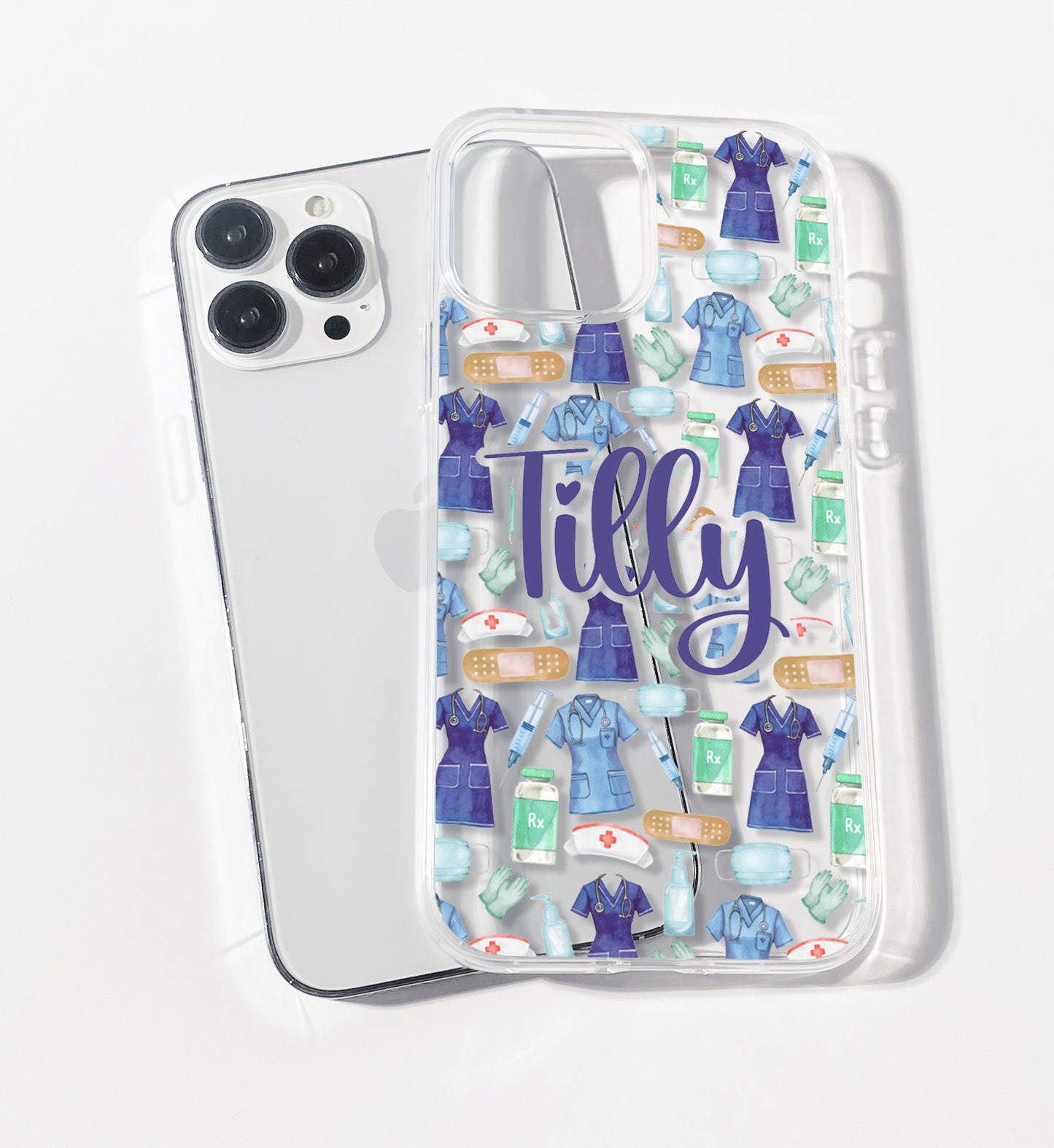 Blue Nurse Uniform Personalised Clear iPhone Case