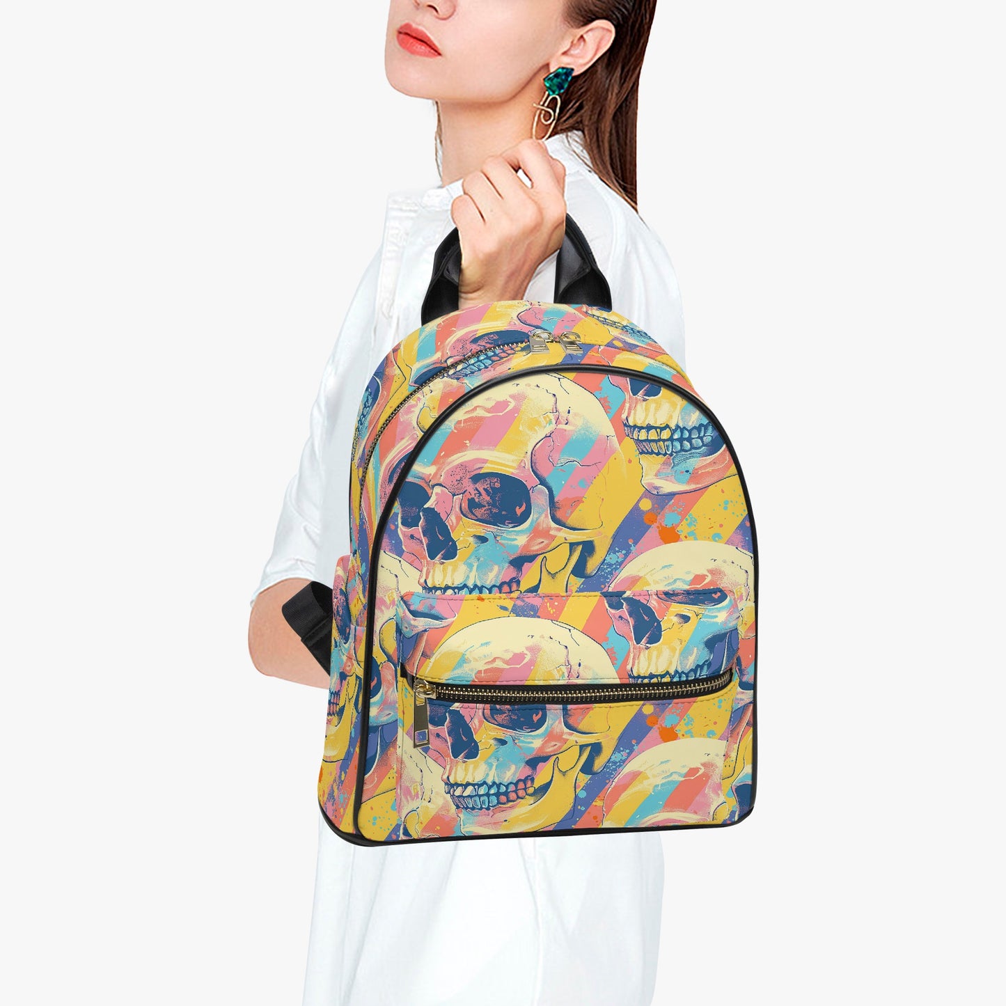 Abstract Paint Groovy Rainbow Personalised Monogram PU Leather Backpack