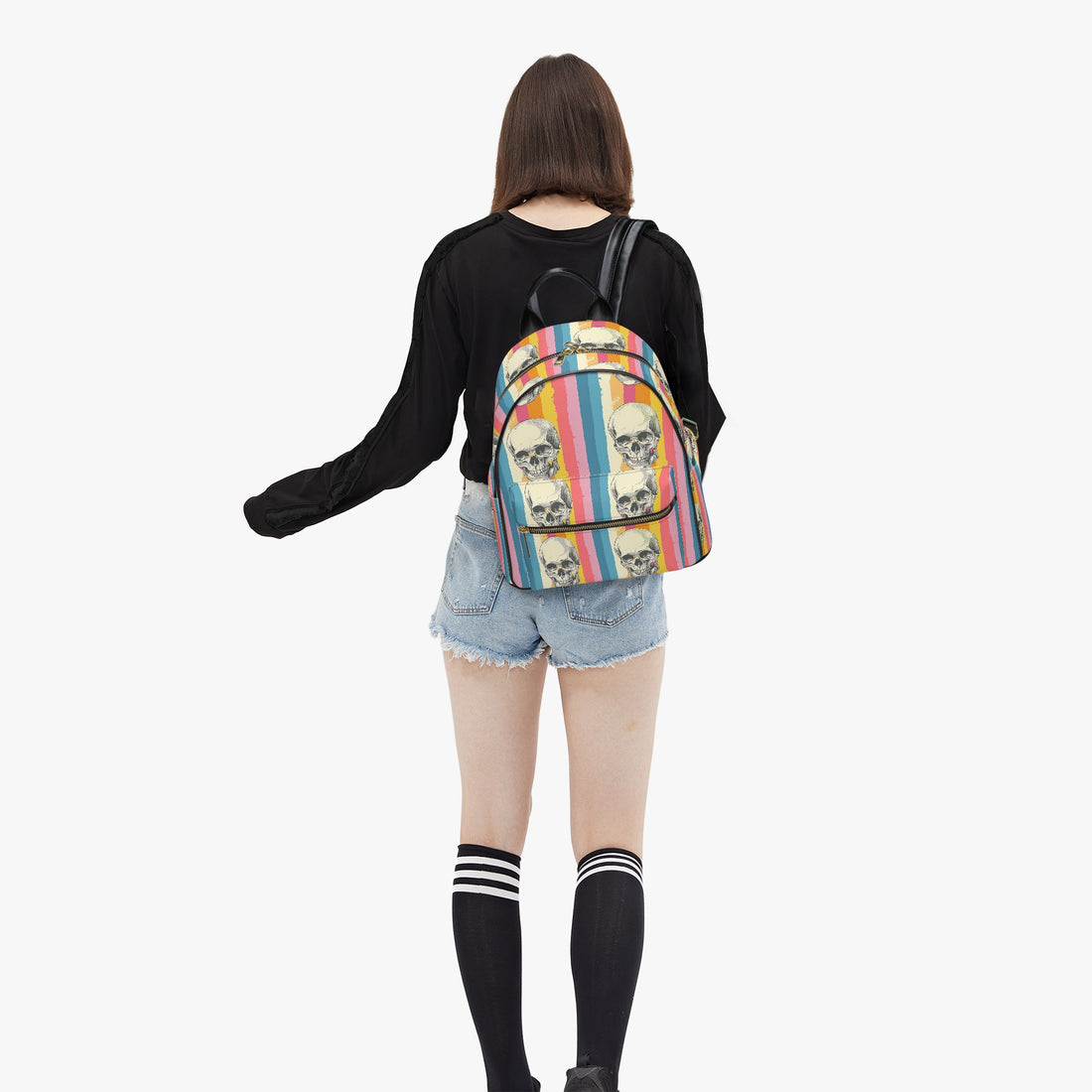 Dusky Pastel Skull Head Rainbow Personalised Monogram PU Leather Backpack