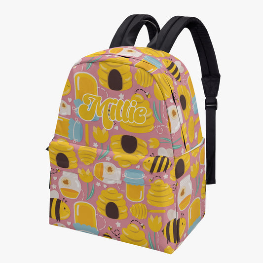 Baby Pink Bumblebee, Tulips and Hives Patterned Personalised Name Backpack