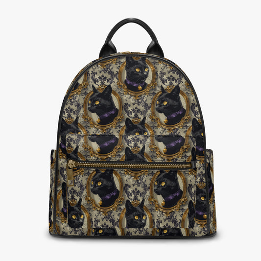 Gold Cameo Haunted Light Paisley Black Cat Gothic Personalised Monogram PU Leather Backpack